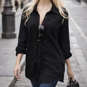 Adiva Black Eyelet Cotton Shirt – Size XL